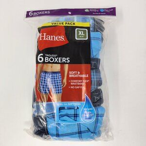 New 6 Pack Hanes Mens XL 40-42" Boxers Boxer Shorts Breathable Woven Cotton Poly